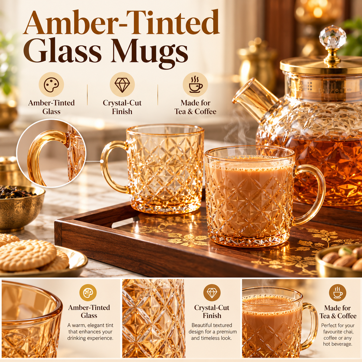 Crystal Luxe Borosilicate Glass Tea Pot – Premium Tea Serving Pot