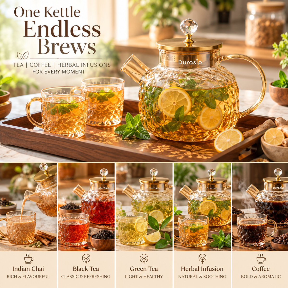 Crystal Luxe Borosilicate Glass Tea Pot – Premium Tea Serving Pot