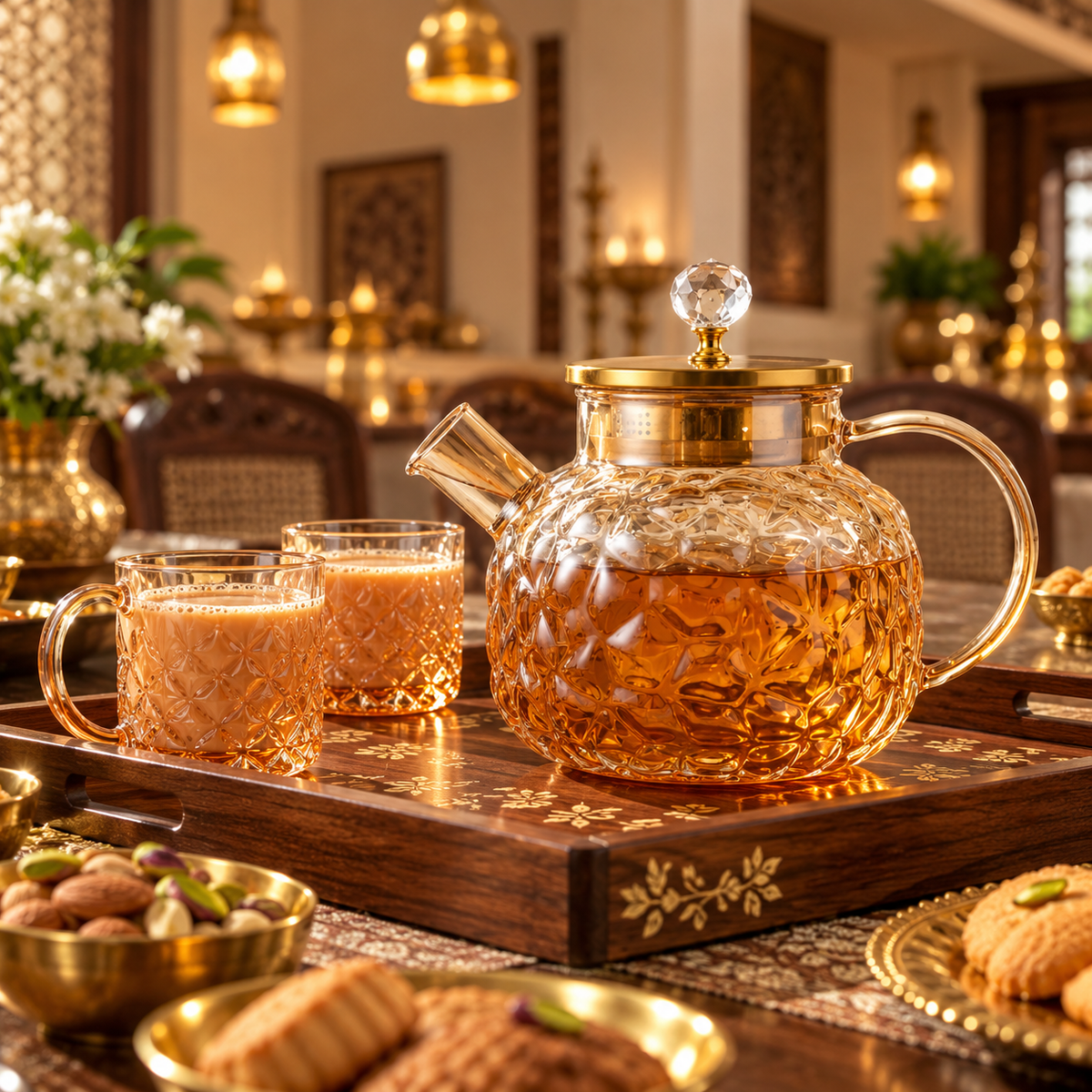 Crystal Luxe Borosilicate Glass Tea Pot – Premium Tea Serving Pot