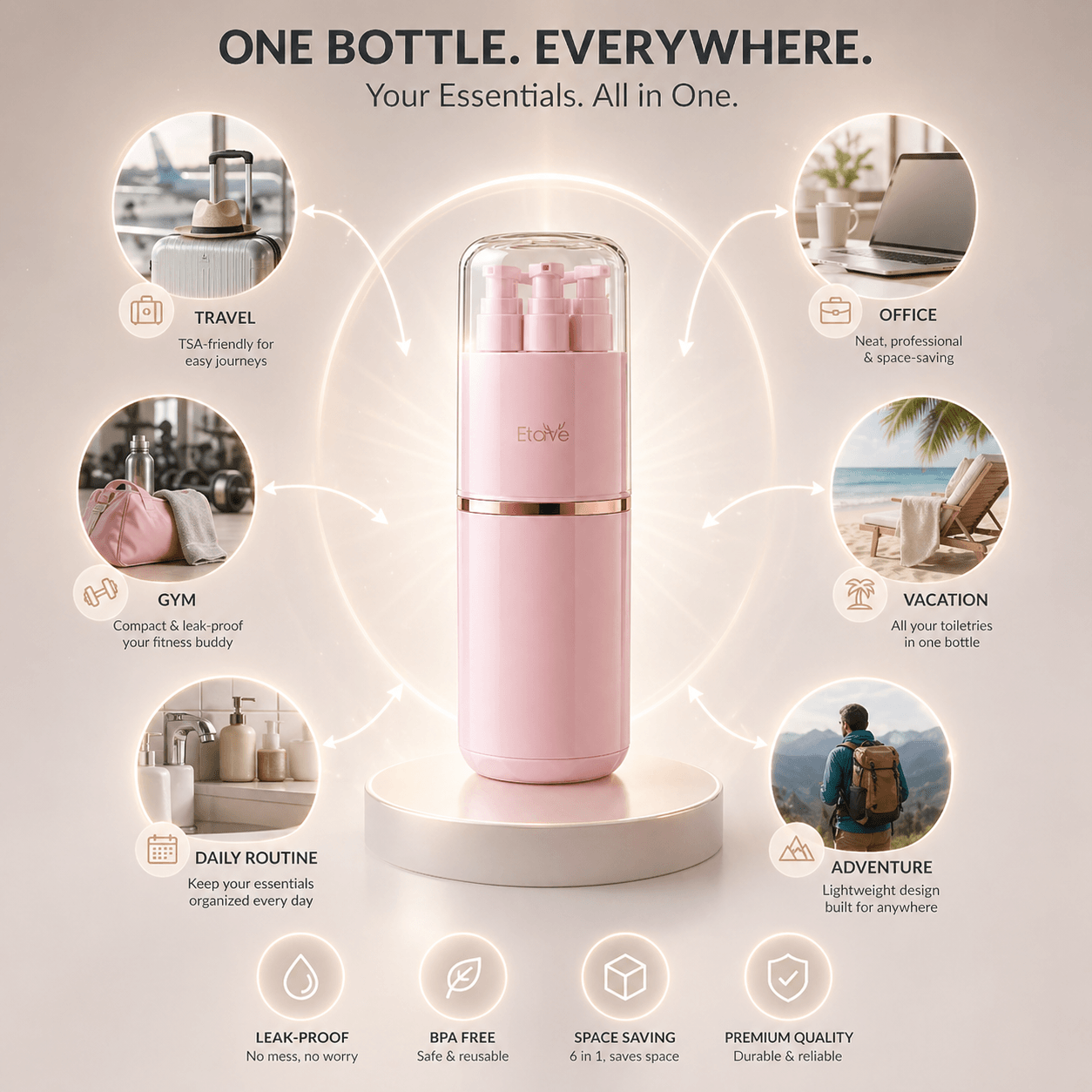 Premium 6-in-1 Travel Toiletry Dispenser