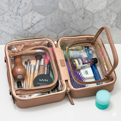 Double Layer Transparent Makeup Organizer Travel Bag