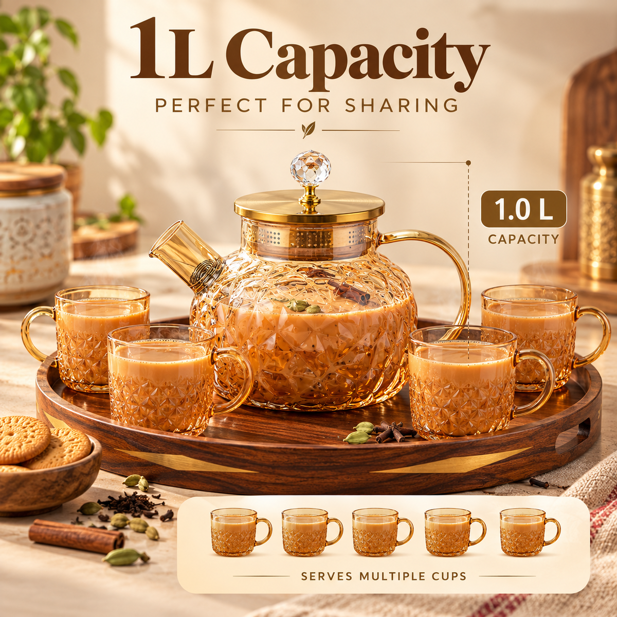 Crystal Luxe Borosilicate Glass Tea Pot – Premium Tea Serving Pot